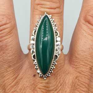 925 Sterling zilveren ring marquise groene Onyx 18 mm