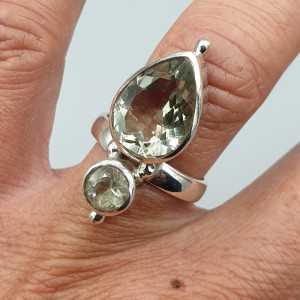 925 Sterling zilveren ring gezet met groene Amethist  17 mm