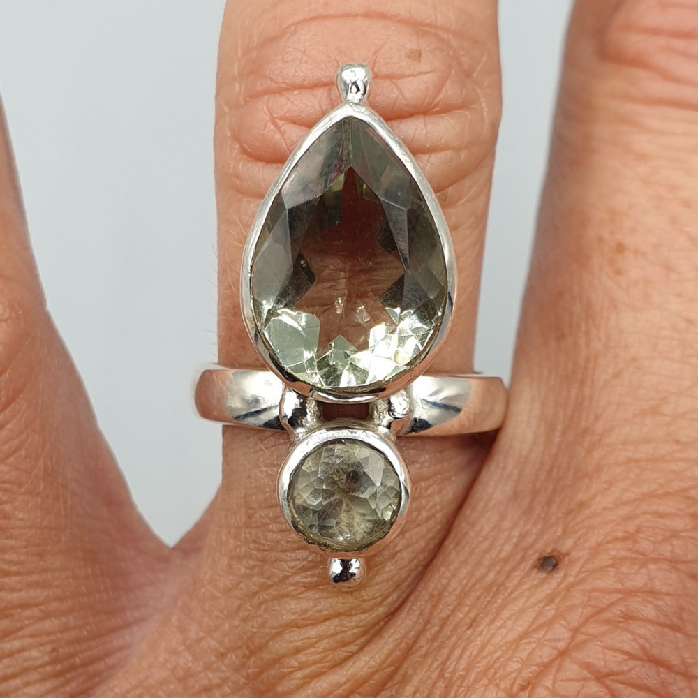 925 Sterling zilveren ring gezet met groene Amethist  17 mm