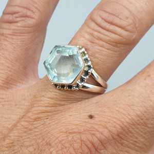 925 Sterling zilveren ring gezet met Aquamarijn 17 mm