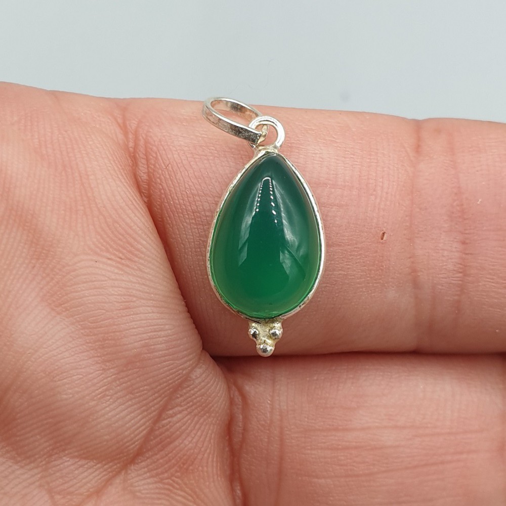 925 Sterling zilveren hanger kleine druppelvormige groene Onyx