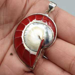 925 Sterling zilveren hanger met rode Nautilus schelp