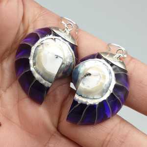 925 Sterling zilveren oorbellen met paarse  Nautilus schelp