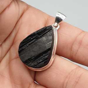 925 Sterling zilveren hanger druppelvormige ruwe zwarte Toermalijn