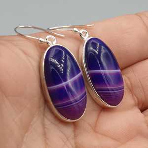 925 Sterling zilveren oorbellen ovale paarse Botswana Agaat