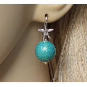Silver earrings with sphere of turquoise Snakeskin