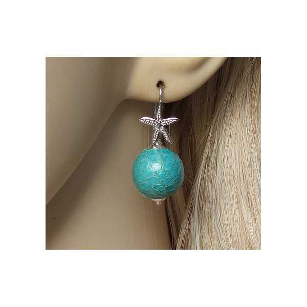 Silver earrings with sphere of turquoise Snakeskin