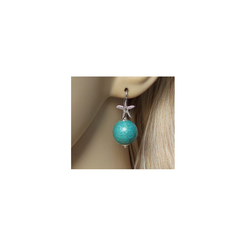 Silver earrings with sphere of turquoise Snakeskin