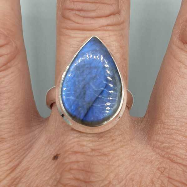 925 Sterling zilveren ring druppelvormige Labradoriet 19 mm