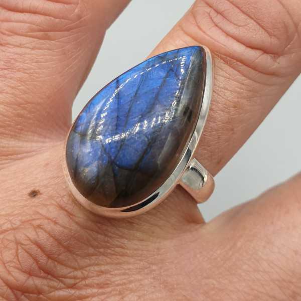 925 Sterling zilveren ring met druppelvormige Labradoriet 19 mm