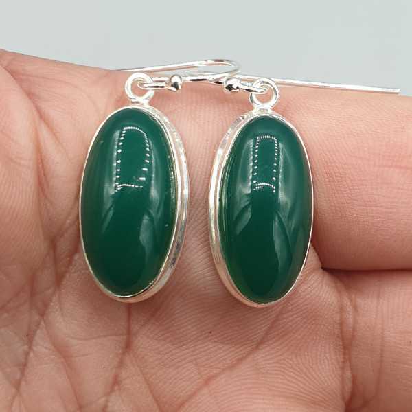 925 Sterling zilveren oorbellen ovale groene Onyx