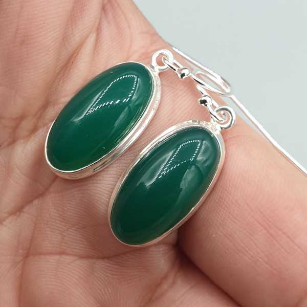 925 Sterling zilveren oorbellen ovale groene Onyx