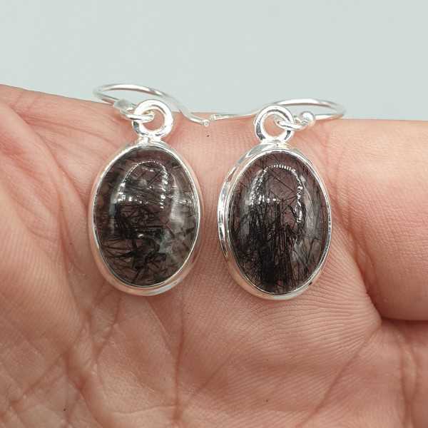 925 Sterling zilveren oorbellen met zwarte Rutielkwarts