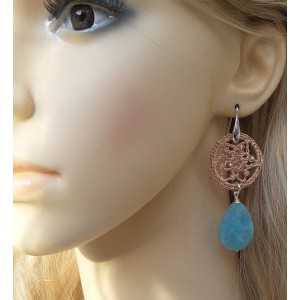 Silver earrings ring and silk thread and Amazonite briolet