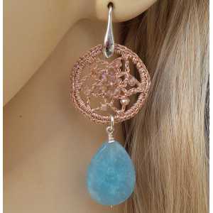 Silver earrings ring and silk thread and Amazonite briolet