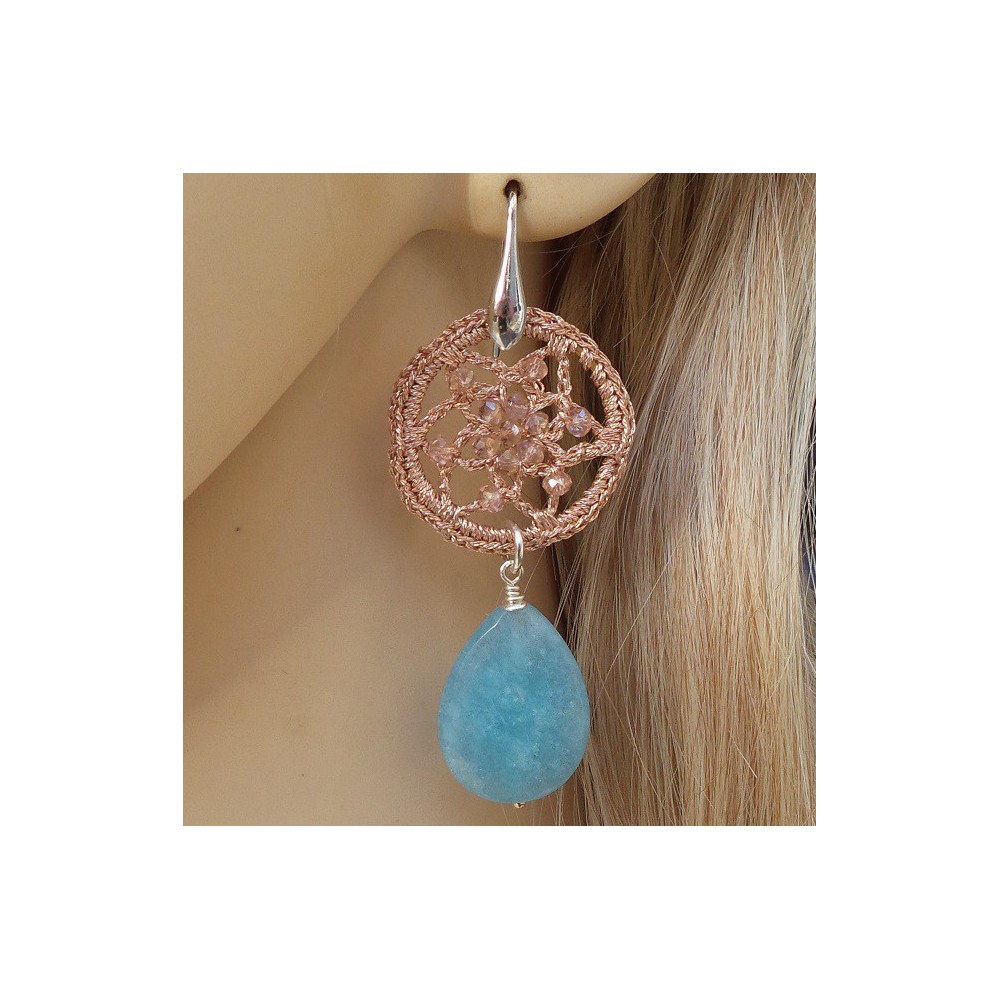 Silver earrings ring and silk thread and Amazonite briolet