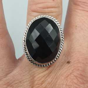 925 Sterling zilveren ring facet zwarte Onyx 17 mm
