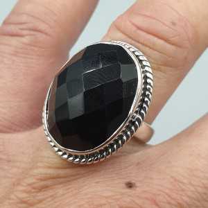 925 Sterling zilveren ring facet zwarte Onyx 17 mm