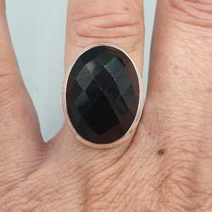 925 Sterling zilveren ring facet zwarte Onyx 16.5 mm