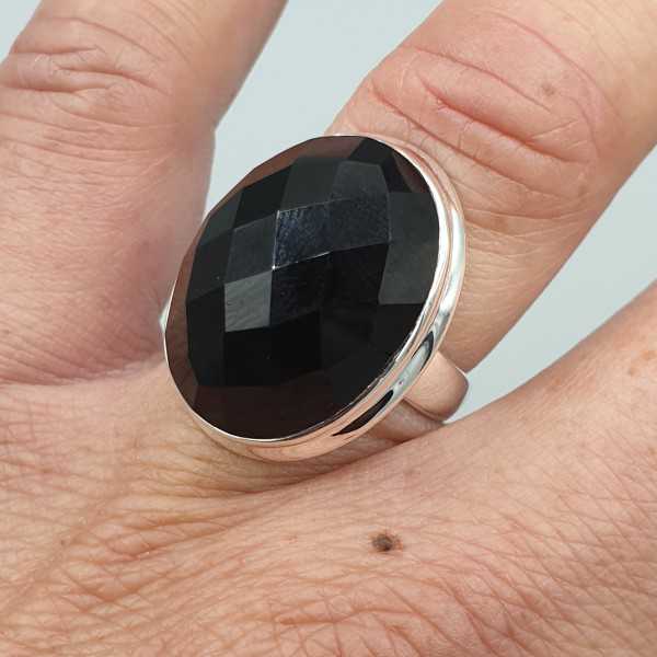 925 Sterling zilveren ring facet zwarte Onyx 16.5 mm