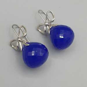 925 Sterling zilveren oorbellen kobalt blauw Chalcedoon druppel