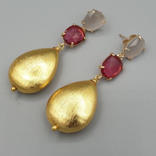 Vergulde oorbellen met Kattenoog en Crystal