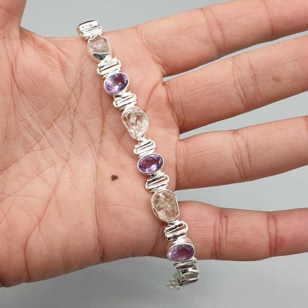 925 Sterling zilveren armband Herkimer diamant en Amethist