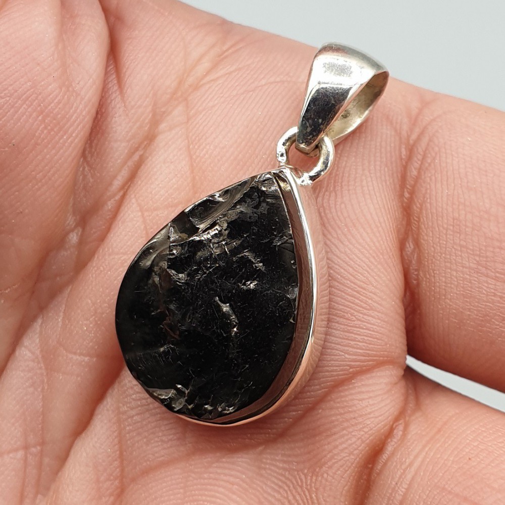 925 Sterling zilveren hanger gezet met Shungiet
