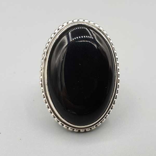 925 Sterling zilveren ring met brede ovale zwarte Onyx