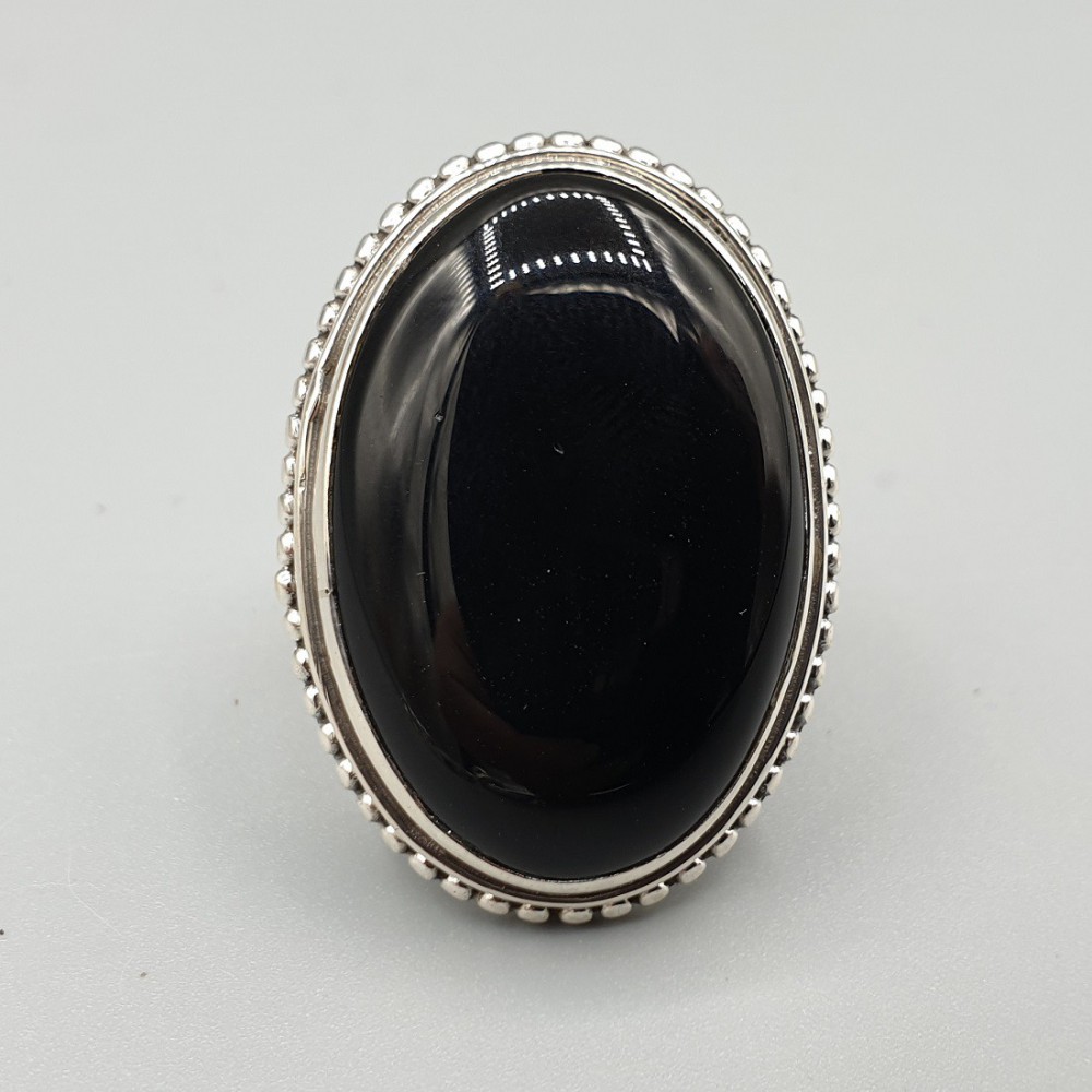 925 Sterling zilveren ring met brede ovale zwarte Onyx