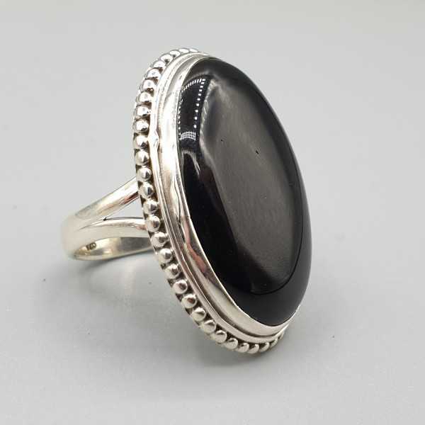 925 Sterling zilveren ring met brede ovale zwarte Onyx