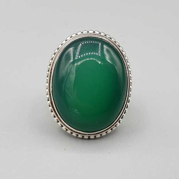 925 Sterling zilveren ring met brede ovale groene Onyx