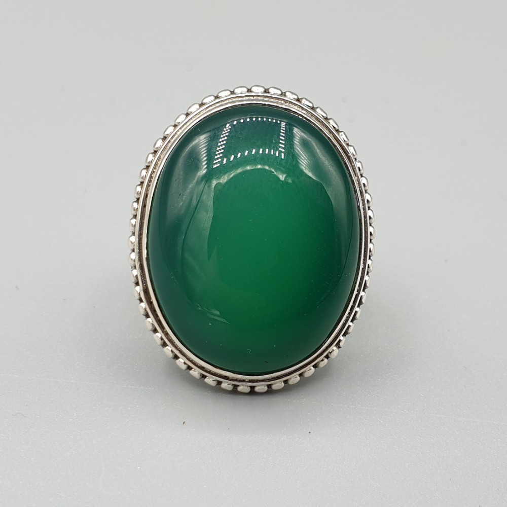 925 Sterling zilveren ring met brede ovale groene Onyx