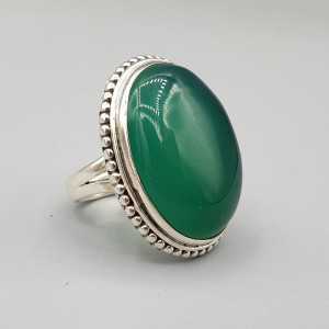 925 Sterling zilveren ring met brede ovale groene Onyx