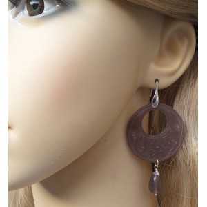Silber Ohrringe mit geschnitzten Jade-und Achat-Grau