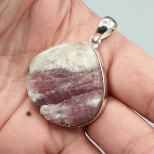 925 Sterling zilveren hanger met ruwe roze Toermalijn in quartz