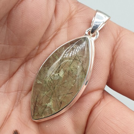 925 Sterling zilveren hanger met zwarte Toermalijn in Prehniet