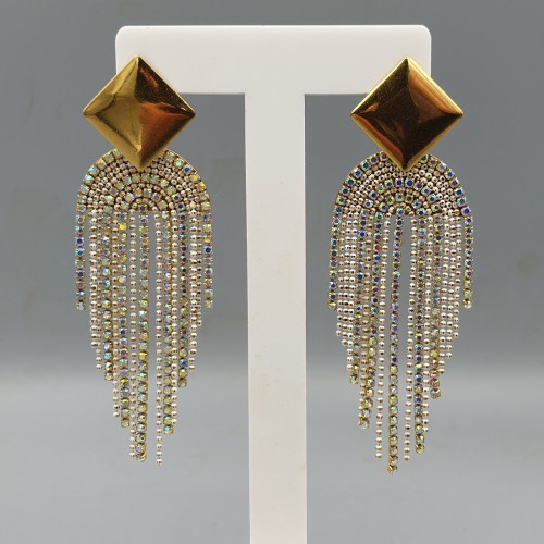 Vergulde waterval oorbellen strass