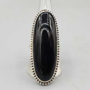 925 Sterling zilveren ring met smalle ovale zwarte Onyx