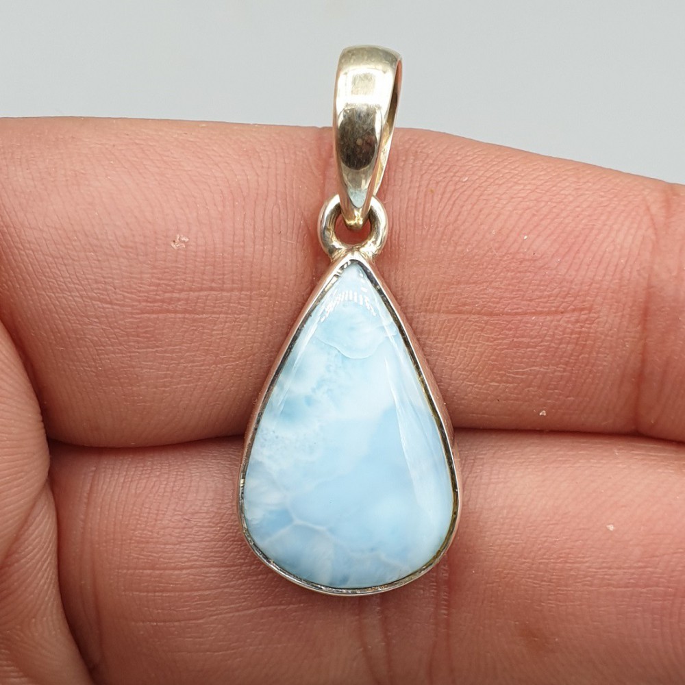 925 Sterling zilveren hanger smalle druppelvormige Larimar