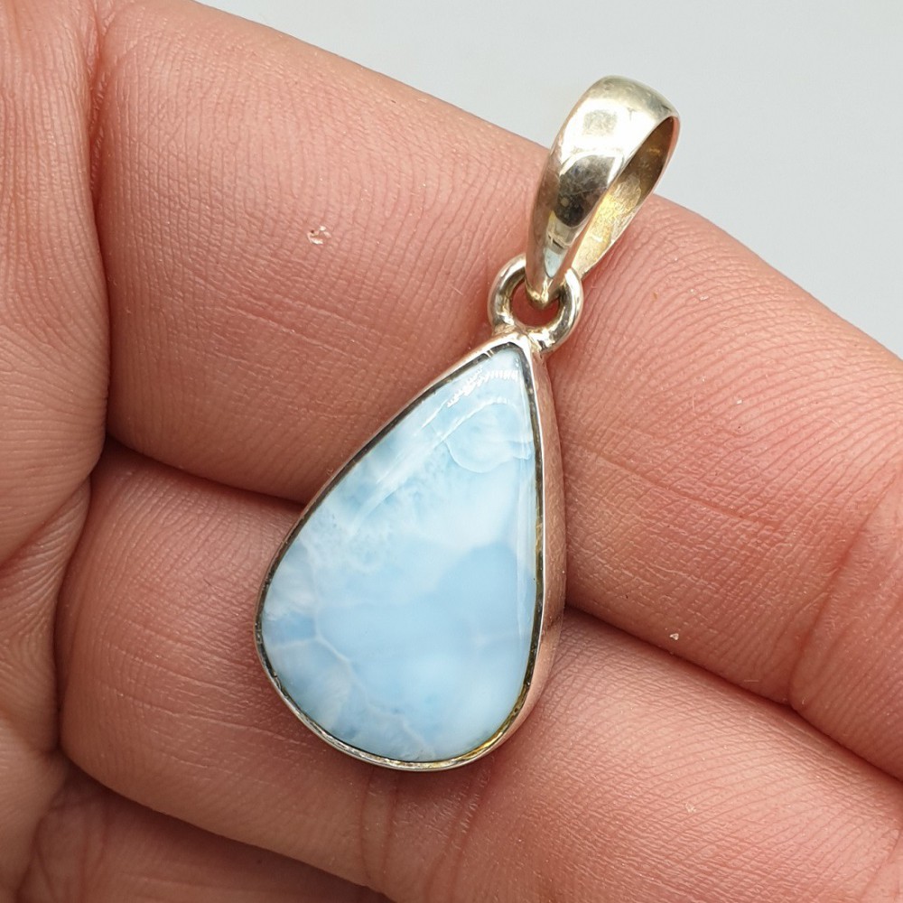 925 Sterling zilveren hanger smalle druppelvormige Larimar