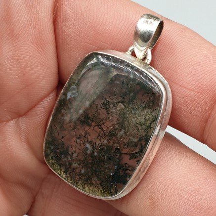 925 Sterling zilveren hanger rechthoekige Mosagaat