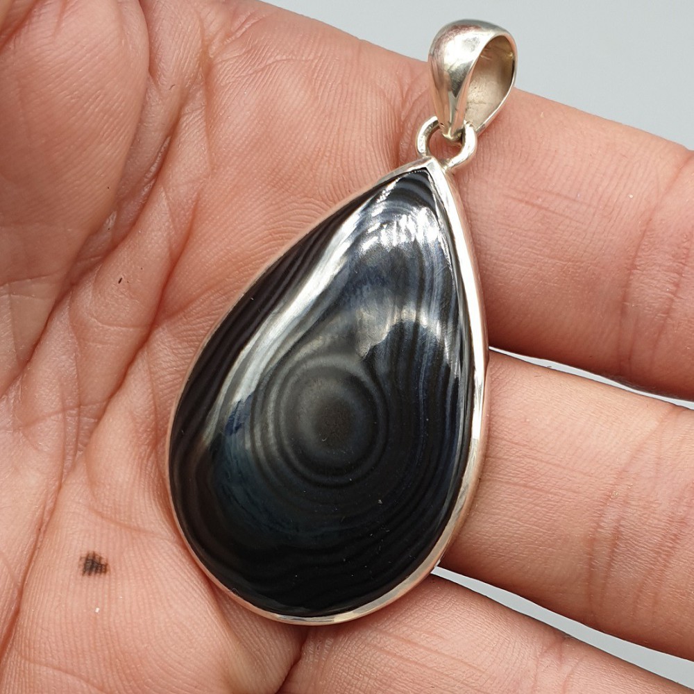 925 Sterling zilveren hanger met druppelvormige Psilomelaan