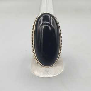 925 Sterling zilveren ring zwarte Onyx bewerkte setting 19 mm
