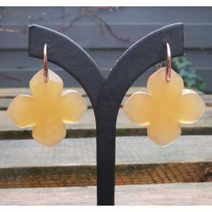 Gold plated earrings set with large clover peach Chalcedony 
