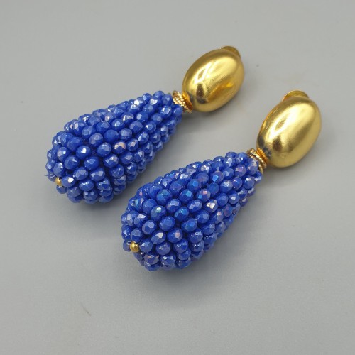 Vergulde oorbellen druppel blauwe kristallen