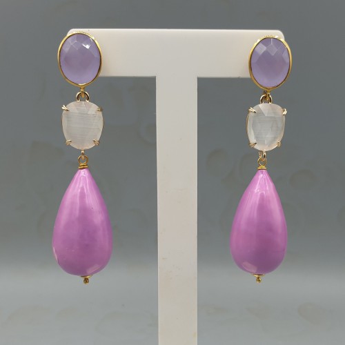 Vergulde oorbellen Katoen parel en Chaldecoon