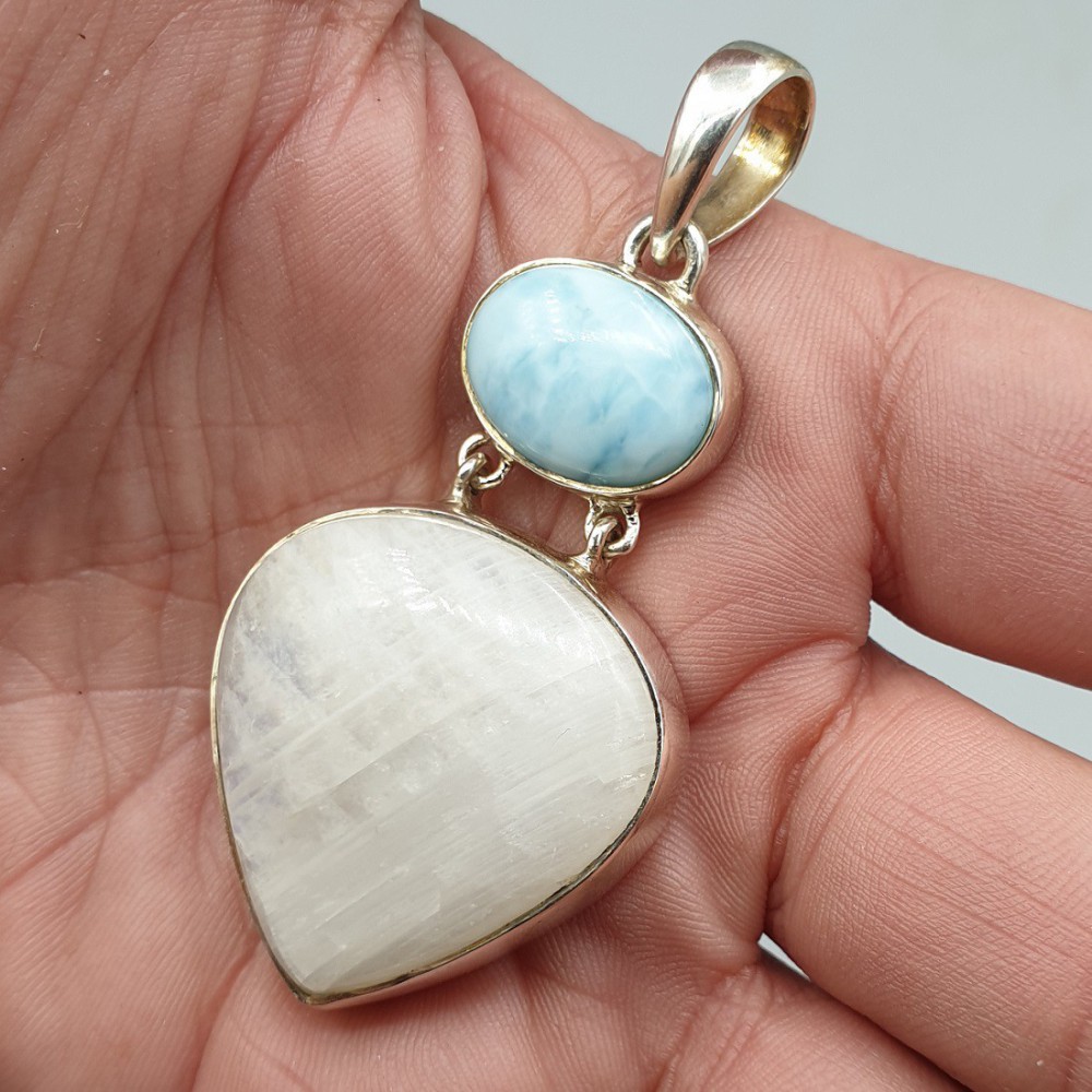 925 Sterling zilveren hanger met Larimar en Maansteen