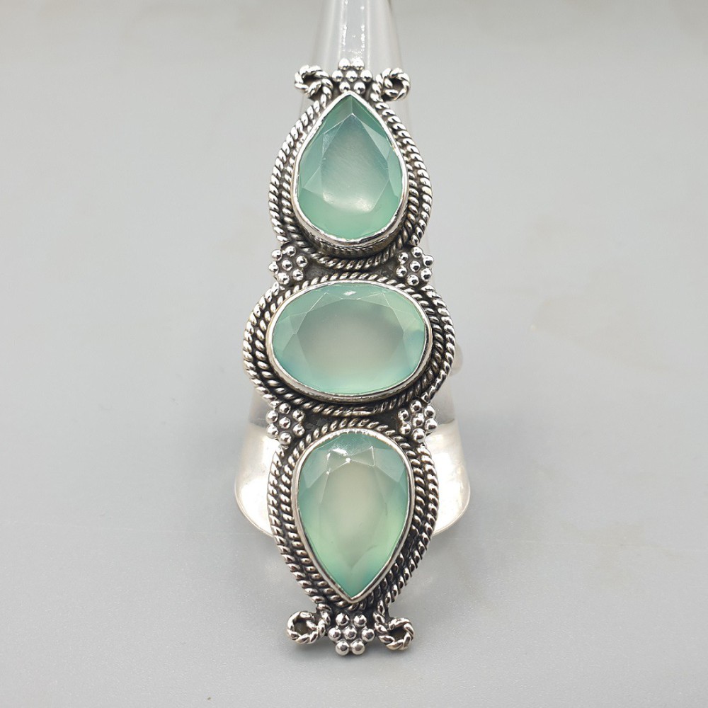 925 Sterling zilveren ring aqua Chalcedoon 19.7 mm