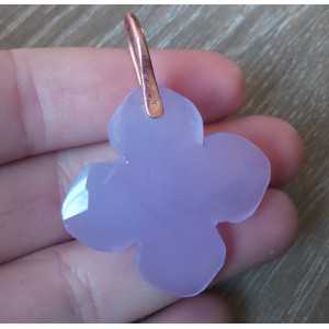 Gold plated earrings set with large clover lavender Chalcedony 